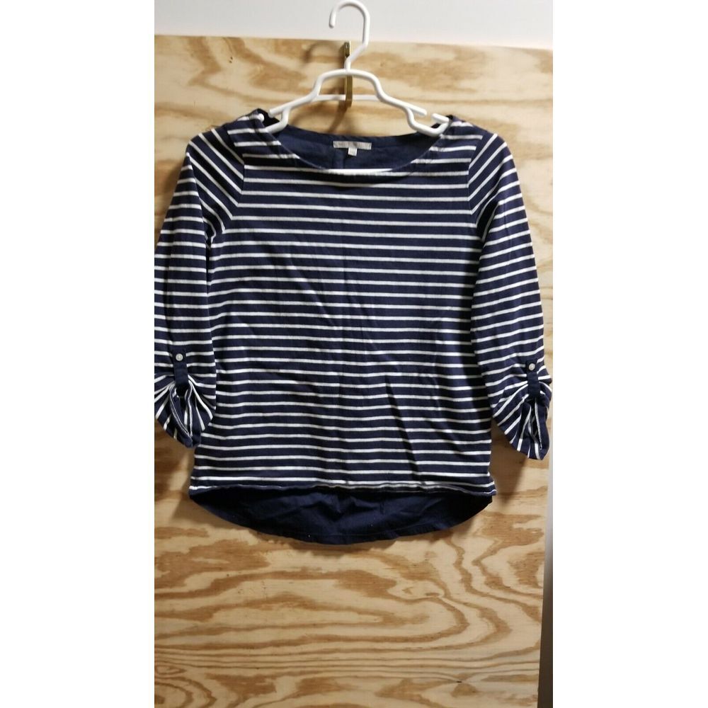 Gap Women's Casual Top Blouse 3/4 Adjustable Sleeves Striped‎ Blue White